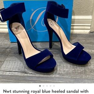 Nwt stunning royal blue heeled sandal with strap and buckle around ankle.Size 10